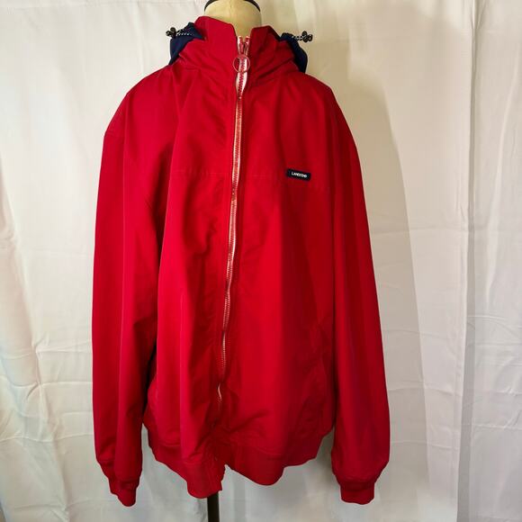 Lands' End Windbreaker Full Zip Hooded Jacket Red/Navy Men’s Size XXL